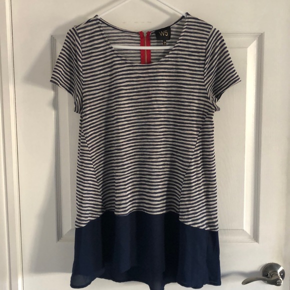 Blue and White Striped Shirt w/ Navy Colorblock - Picture 1 of 5